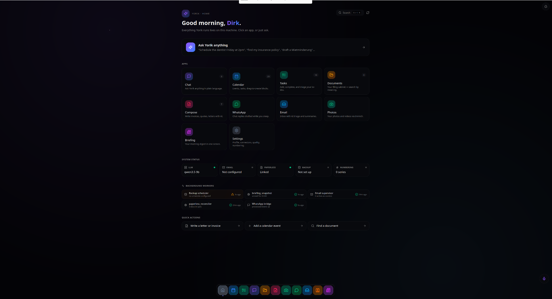 Yorik home dashboard screenshot